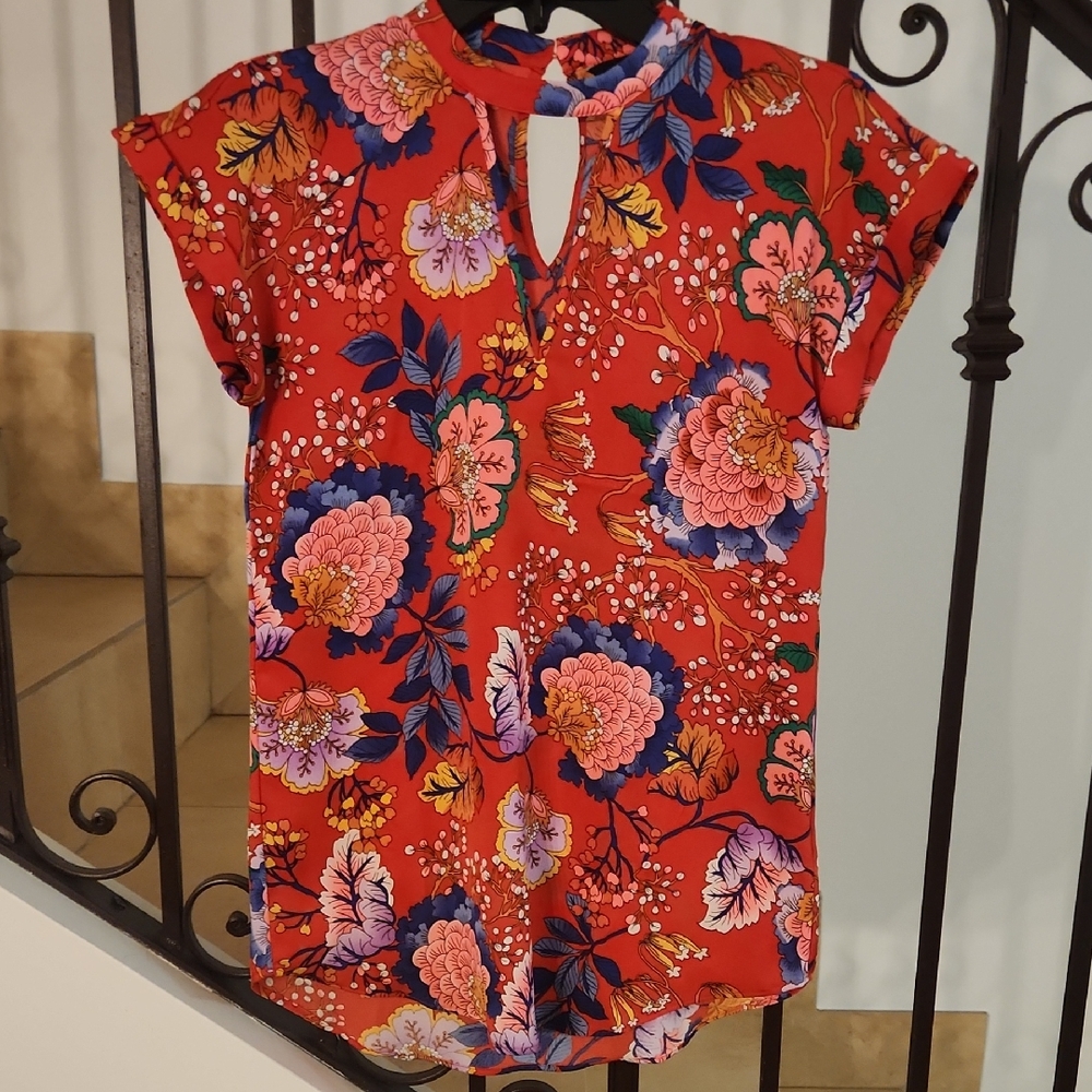 Express Red Floral Blouse